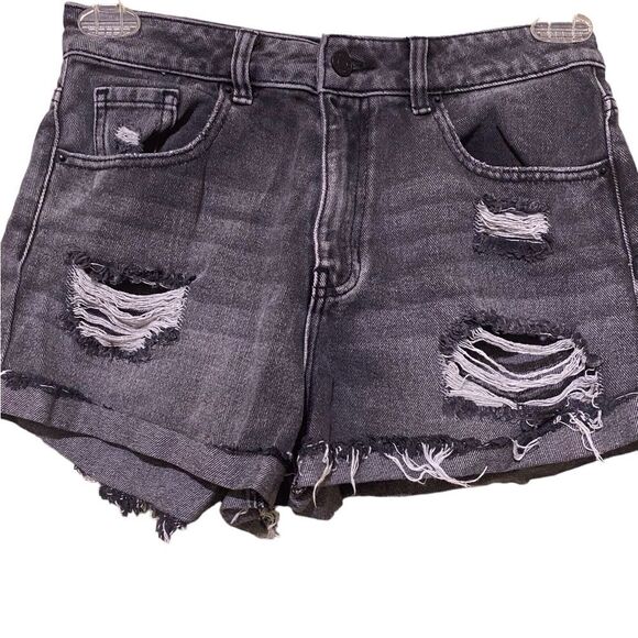 PacSun Mom Short Distressed High Waisted Gray Black Wash All Cotton Y2K Festival - Picture 3 of 14